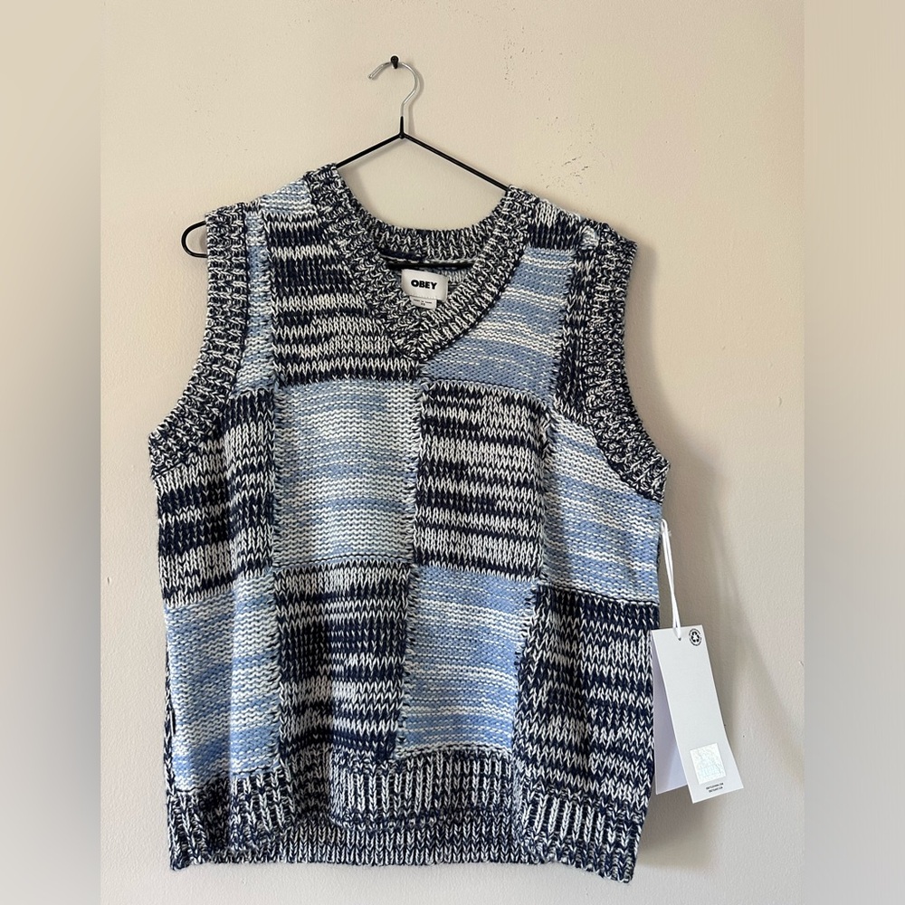 Obey Blue Checker Sweater Vest NWT XS